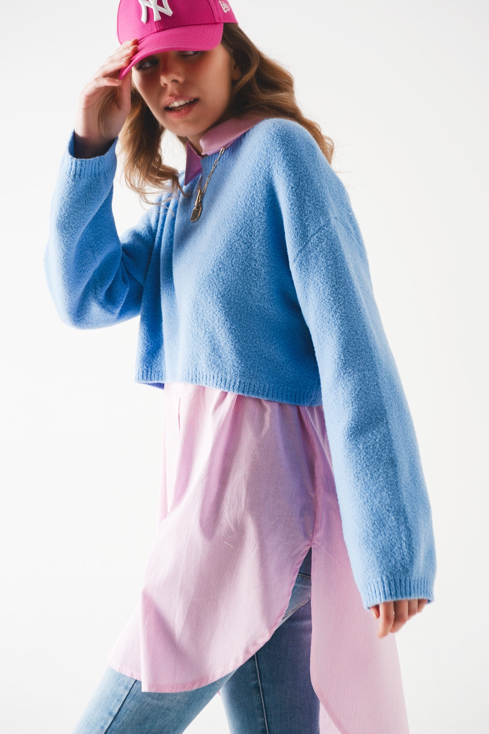 Fluffy cropped jumper in blue