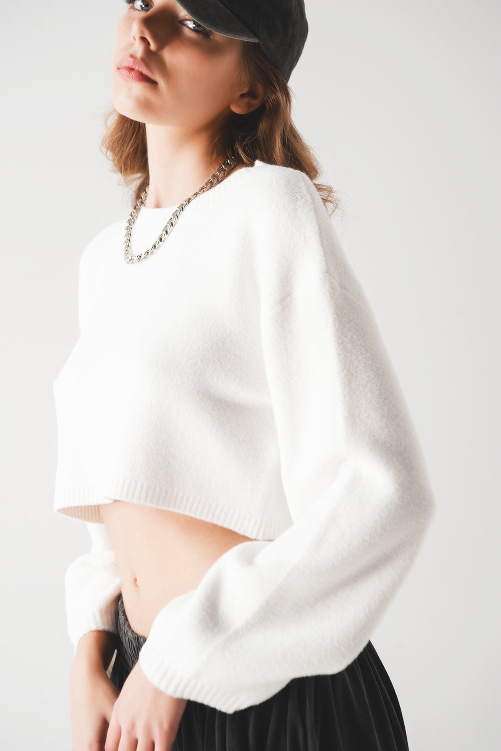 Fluffy cropped jumper in cream