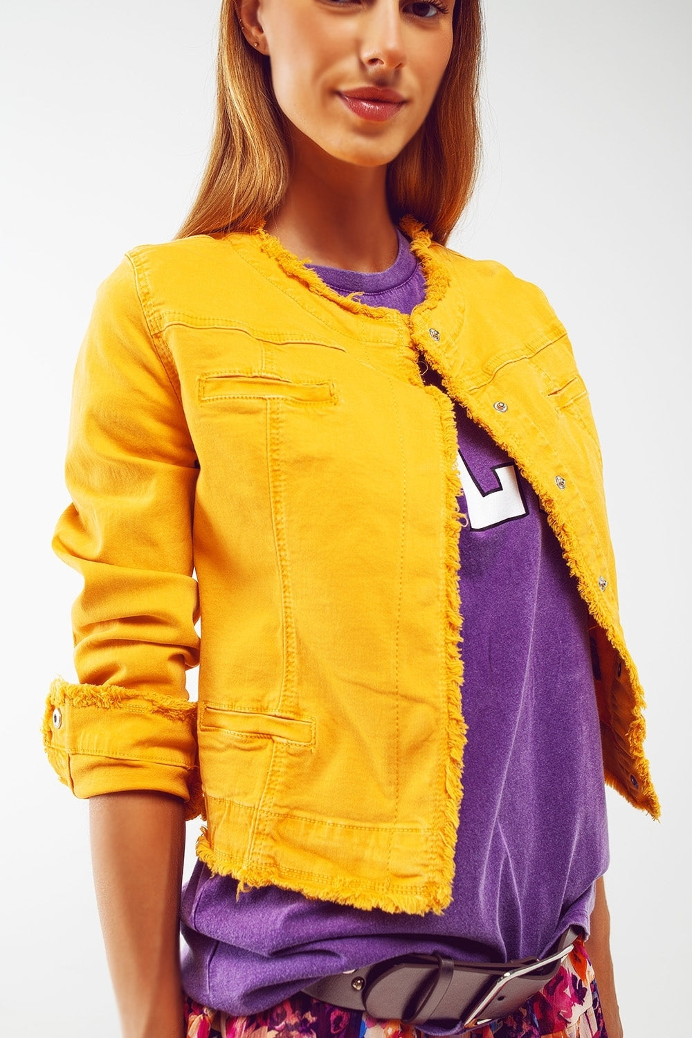 Frayed Ends Denim Jacket in Yellow