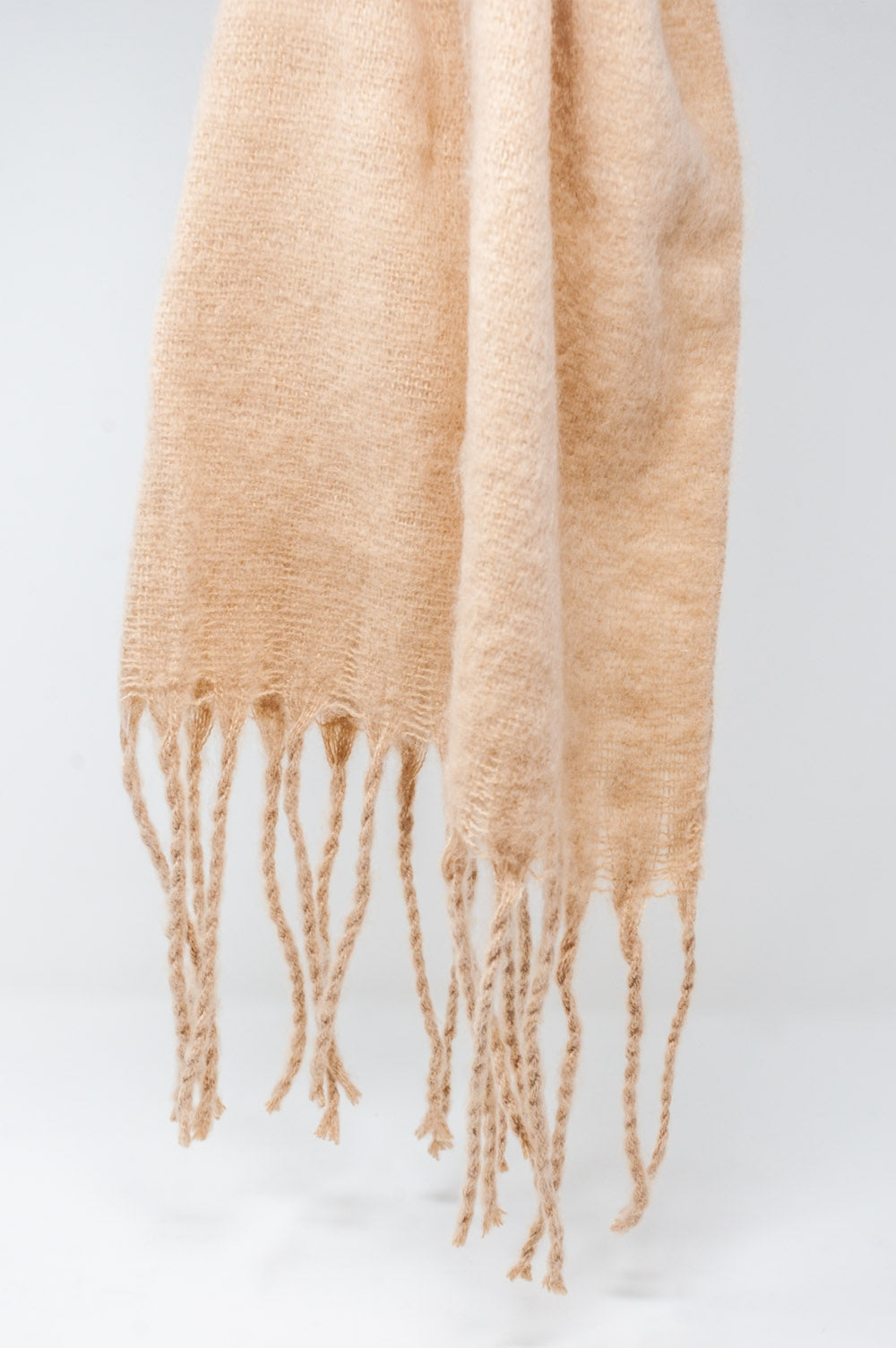 Fringed striped scarf in beige