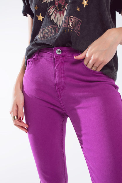 Fuchsia ankle super skinny jeans with soft wrinkles