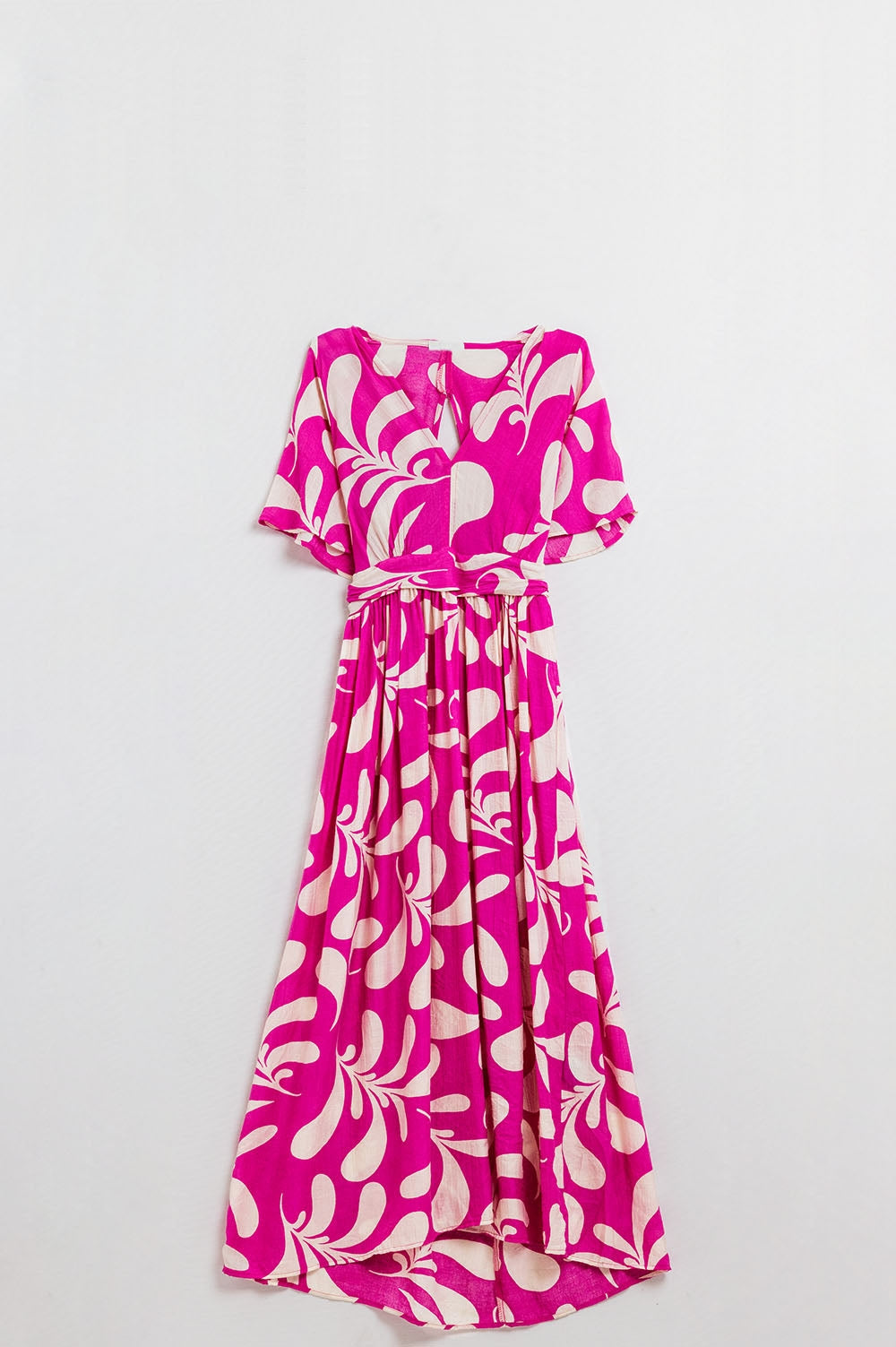 Fuchsia Floral Print Maxi Dress With Open Back