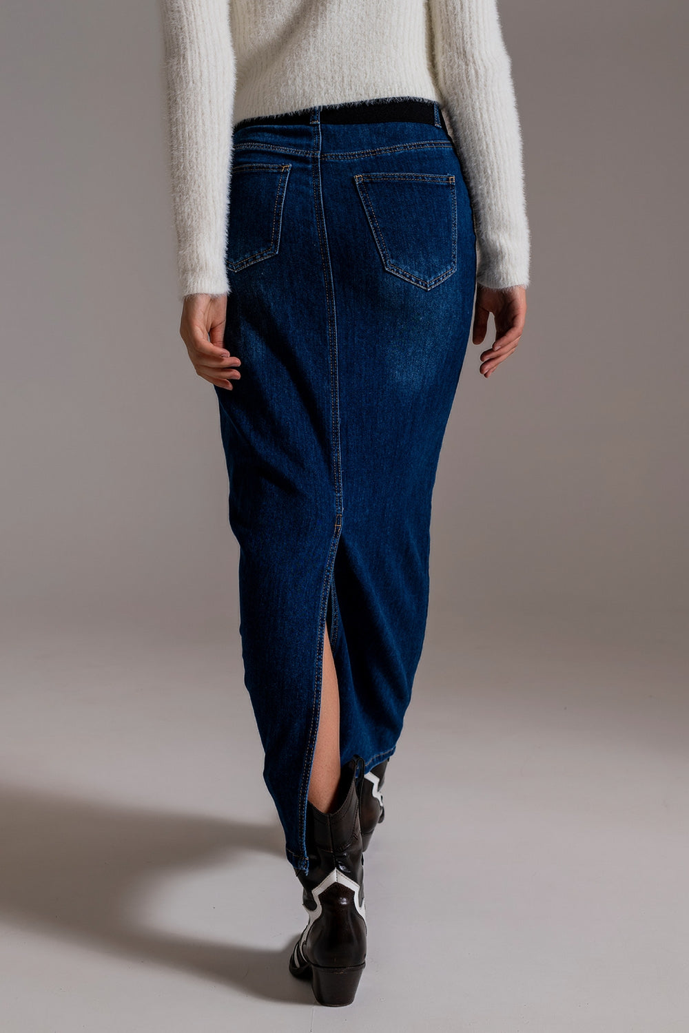 Full Length Stretch Denim 90's Skirt in Dark Wash