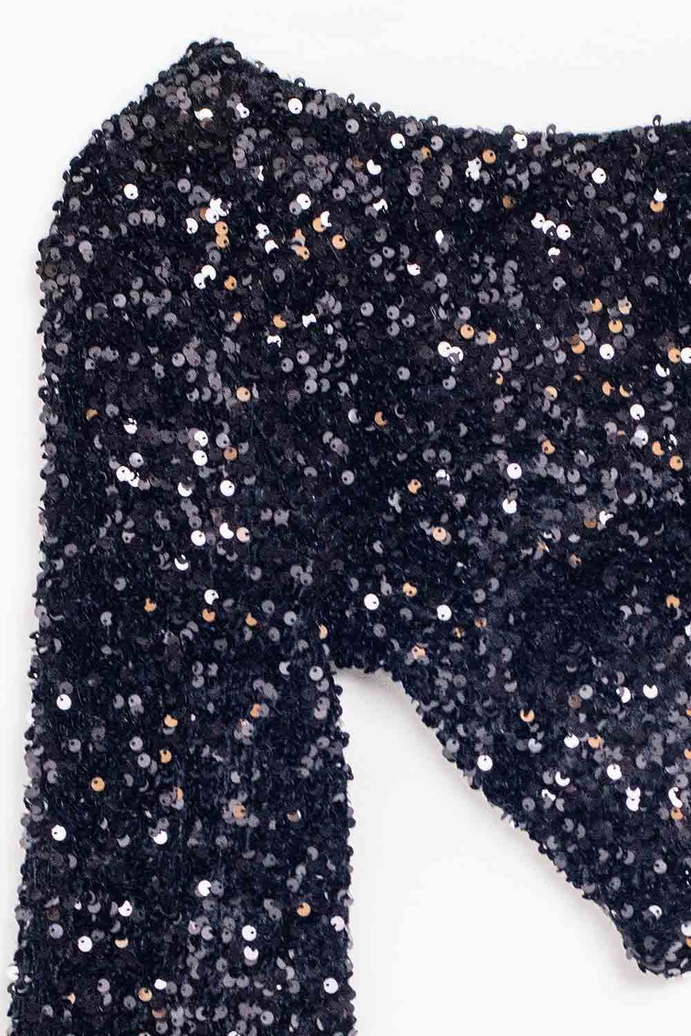 Glitter sequins top with one shoulder in black