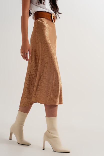 Gold color midi skirt in abstract animal print