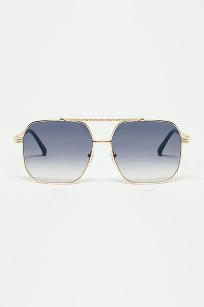 Q2 gold square frame sunglasses in ombre blue