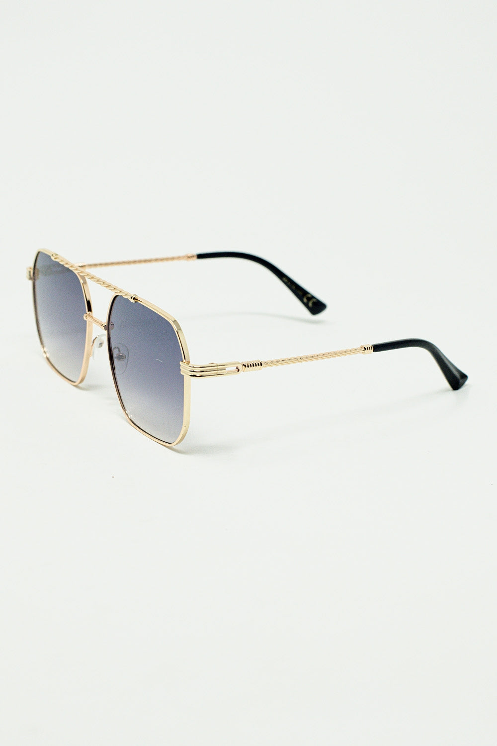 gold square frame sunglasses in ombre blue