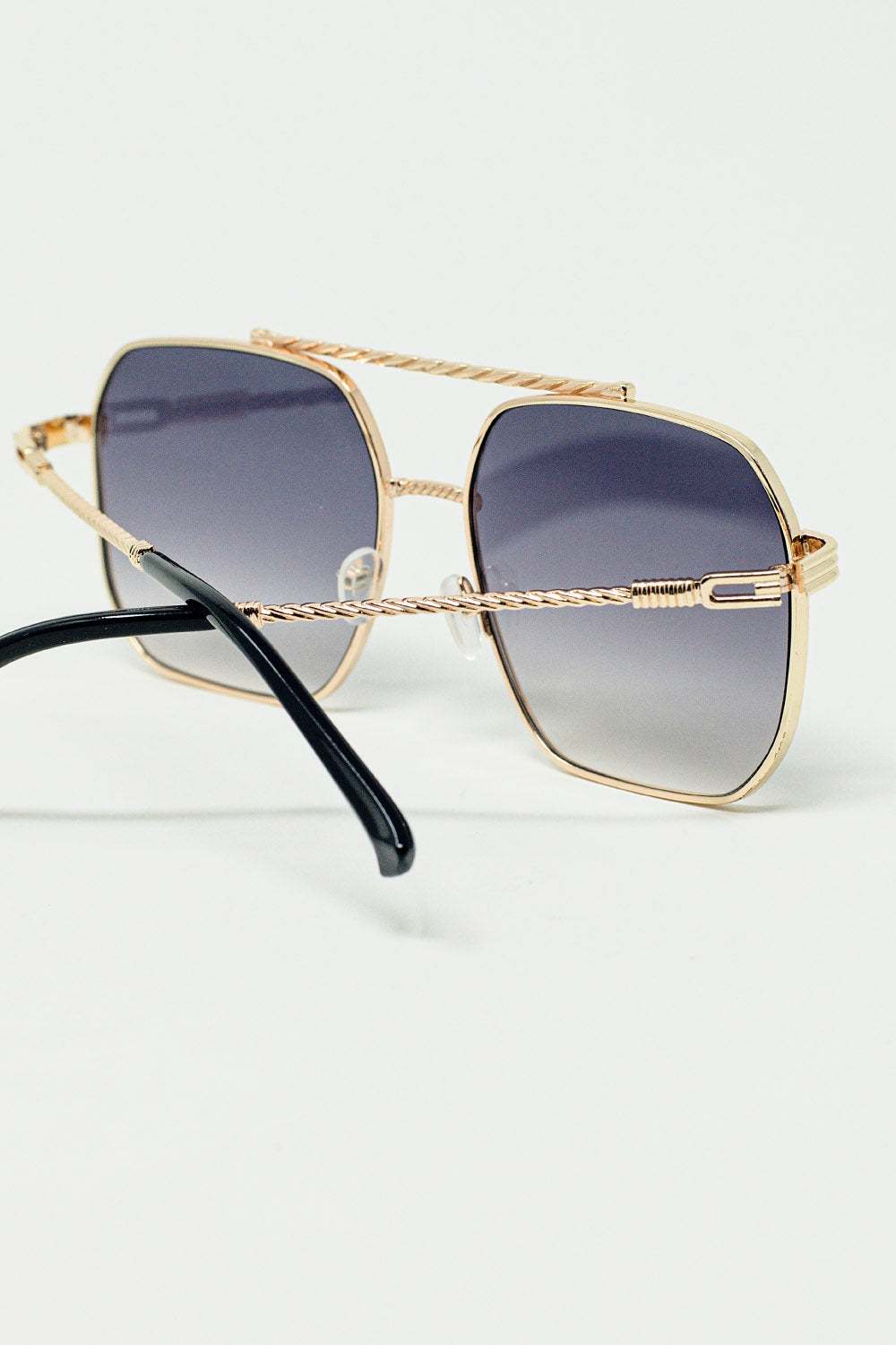 gold square frame sunglasses in ombre blue