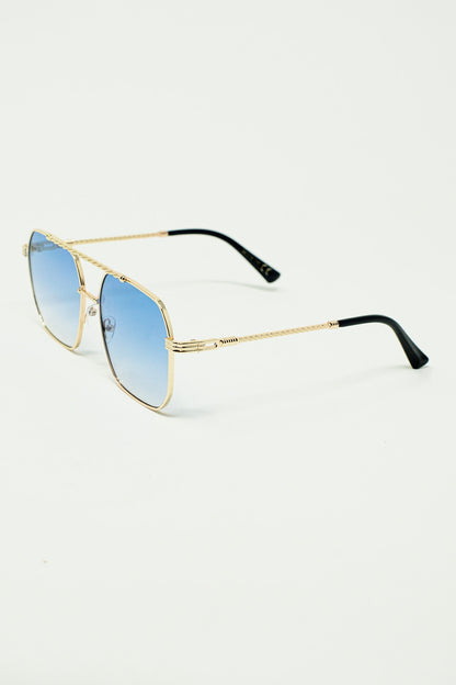 gold square frame sunglasses in ombre light blue