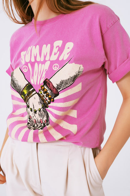 Graphic T-shirt With Text Summer Love in Pink