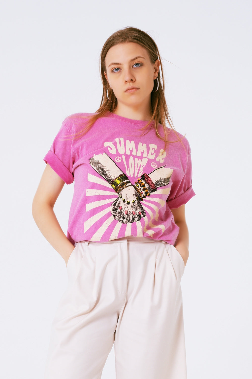 Graphic T-shirt With Text Summer Love in Pink