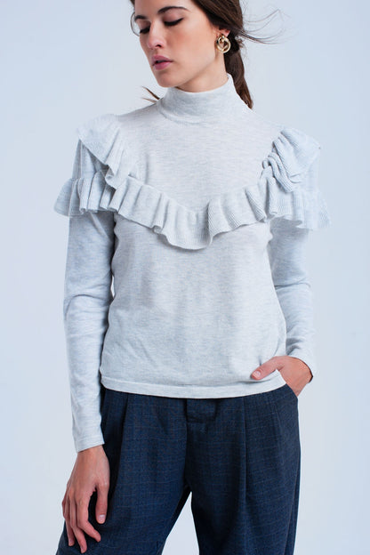 Q2 Gray sweater with ruffle