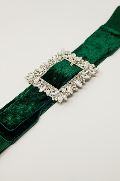 Green Belt with rhinestones and adjustable elastic