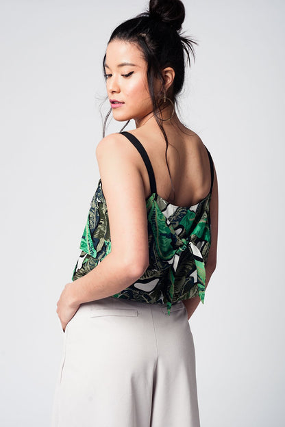 Green crop top with leaves print