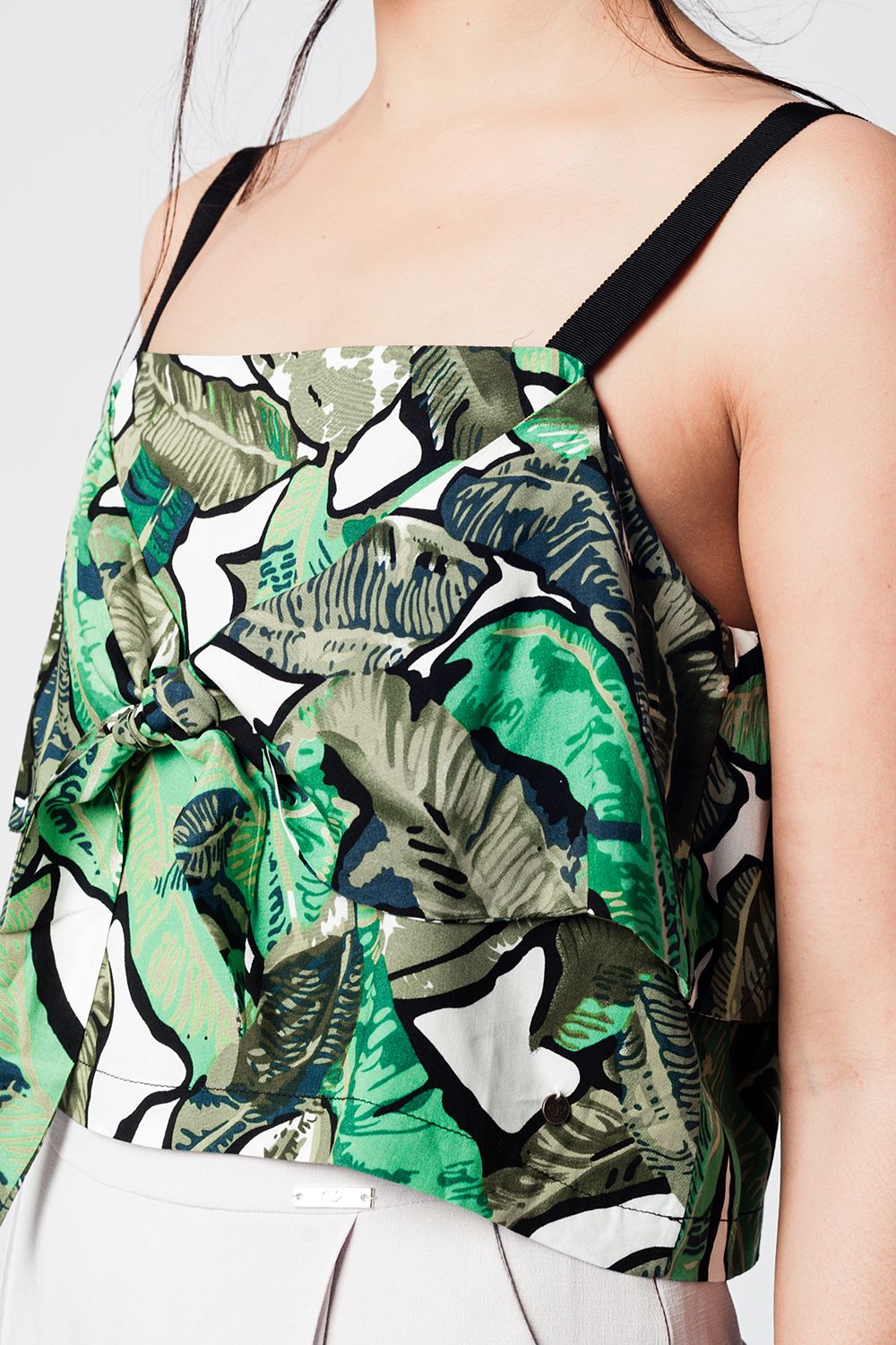 Green crop top with leaves print