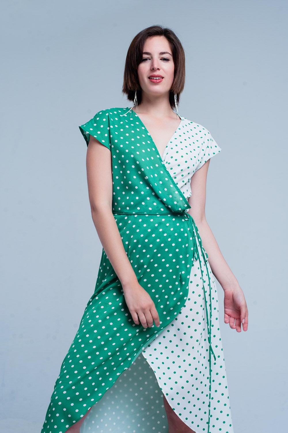 Green dress with polka dots