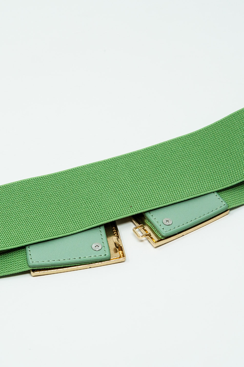 Green Elastic Belt With Squared Marbled Buckles And Gold Details