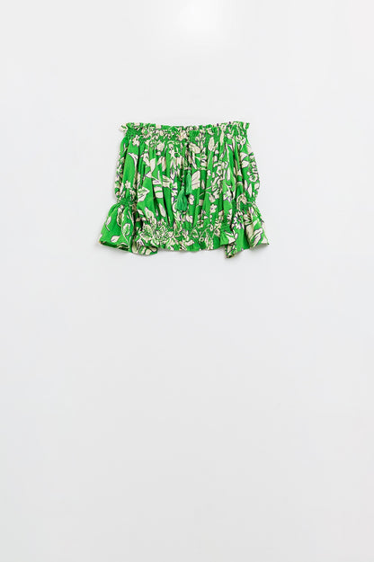 Green Off The Shoulder Top With Elastic Waist in Floral Print