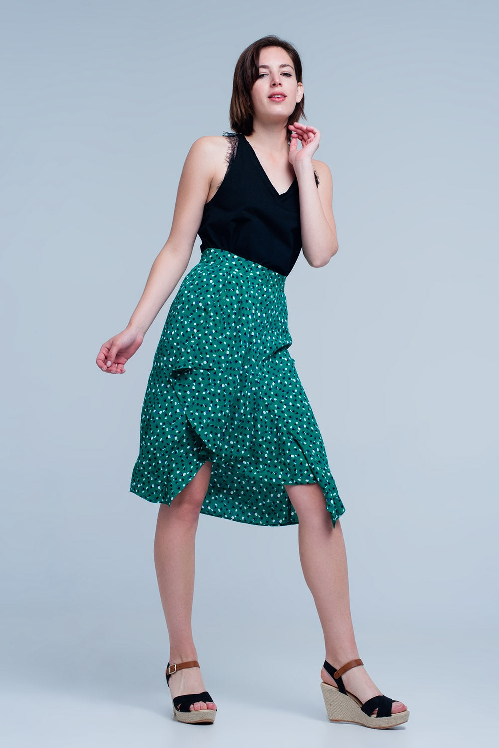 Green skirt with flower print