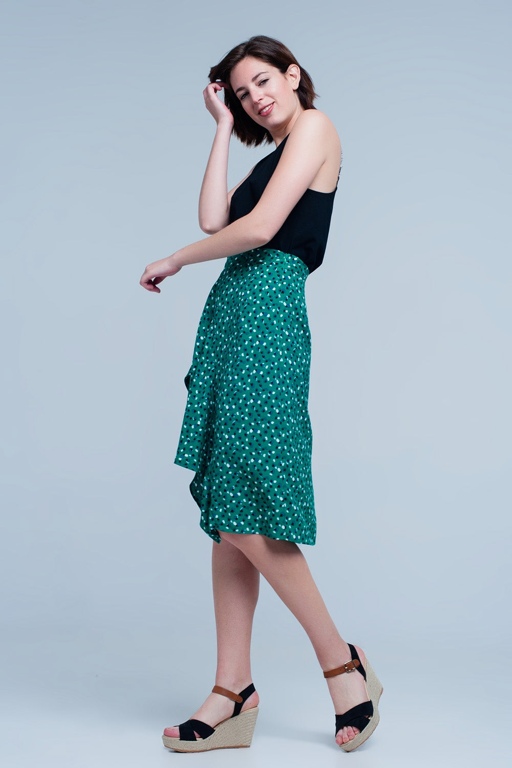 Green skirt with flower print