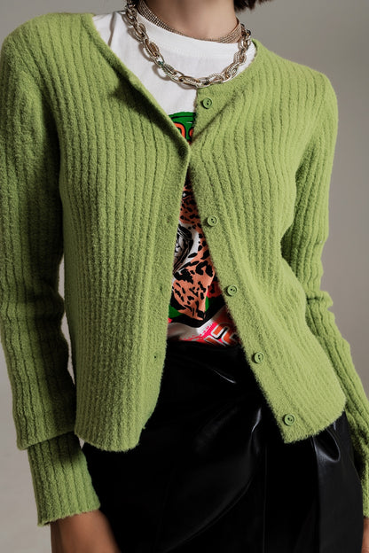 green super soft fluffy knit cardigan