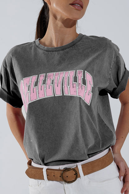 Grey Crew Neck T-shirt With Belleville text