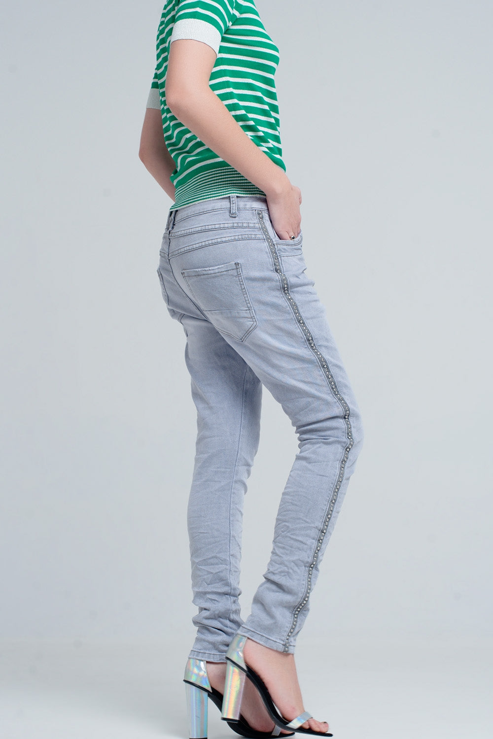 grey jeans with detail metalic