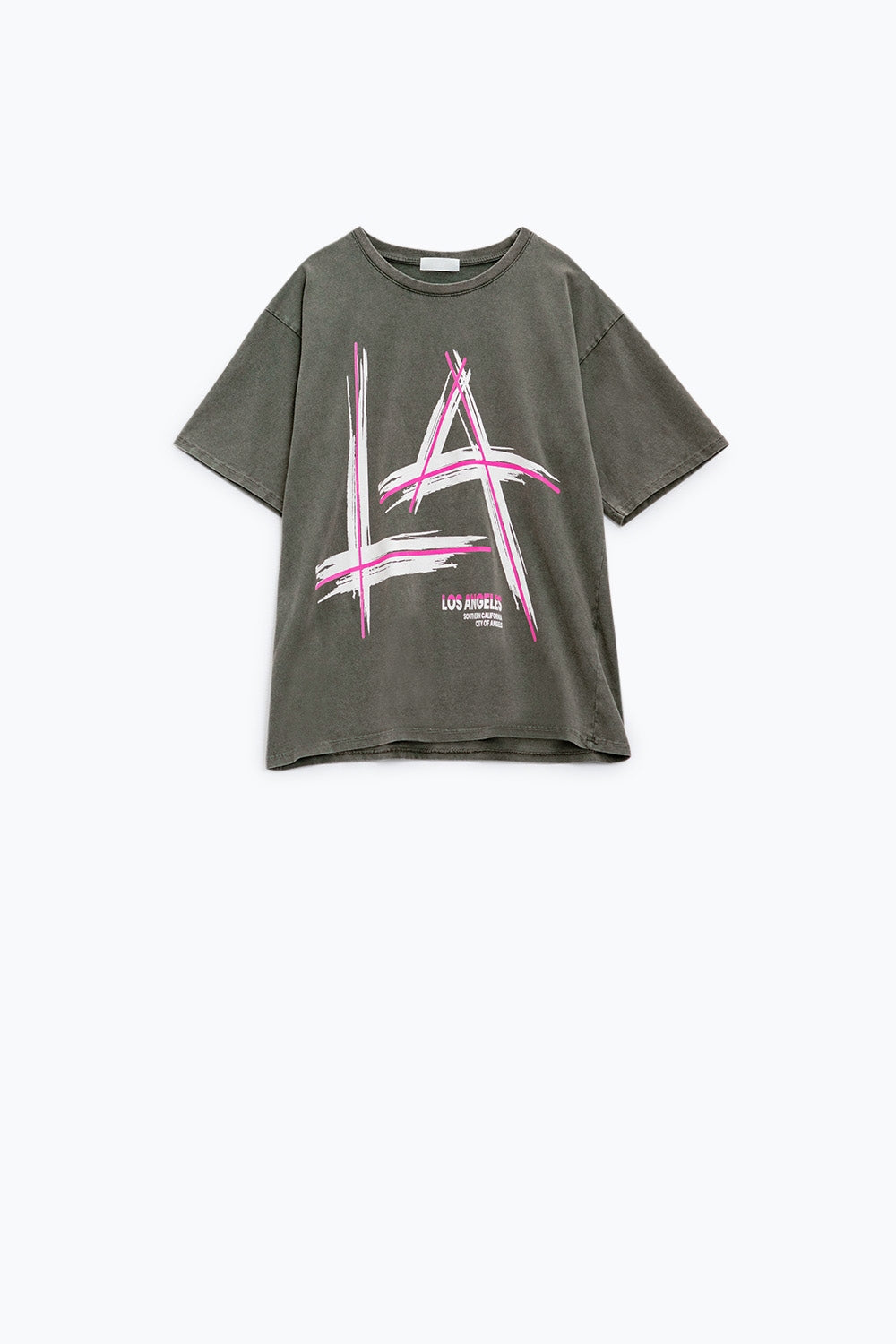 Grey oversize t-shirt Prints LA Los Angeles in pink and white