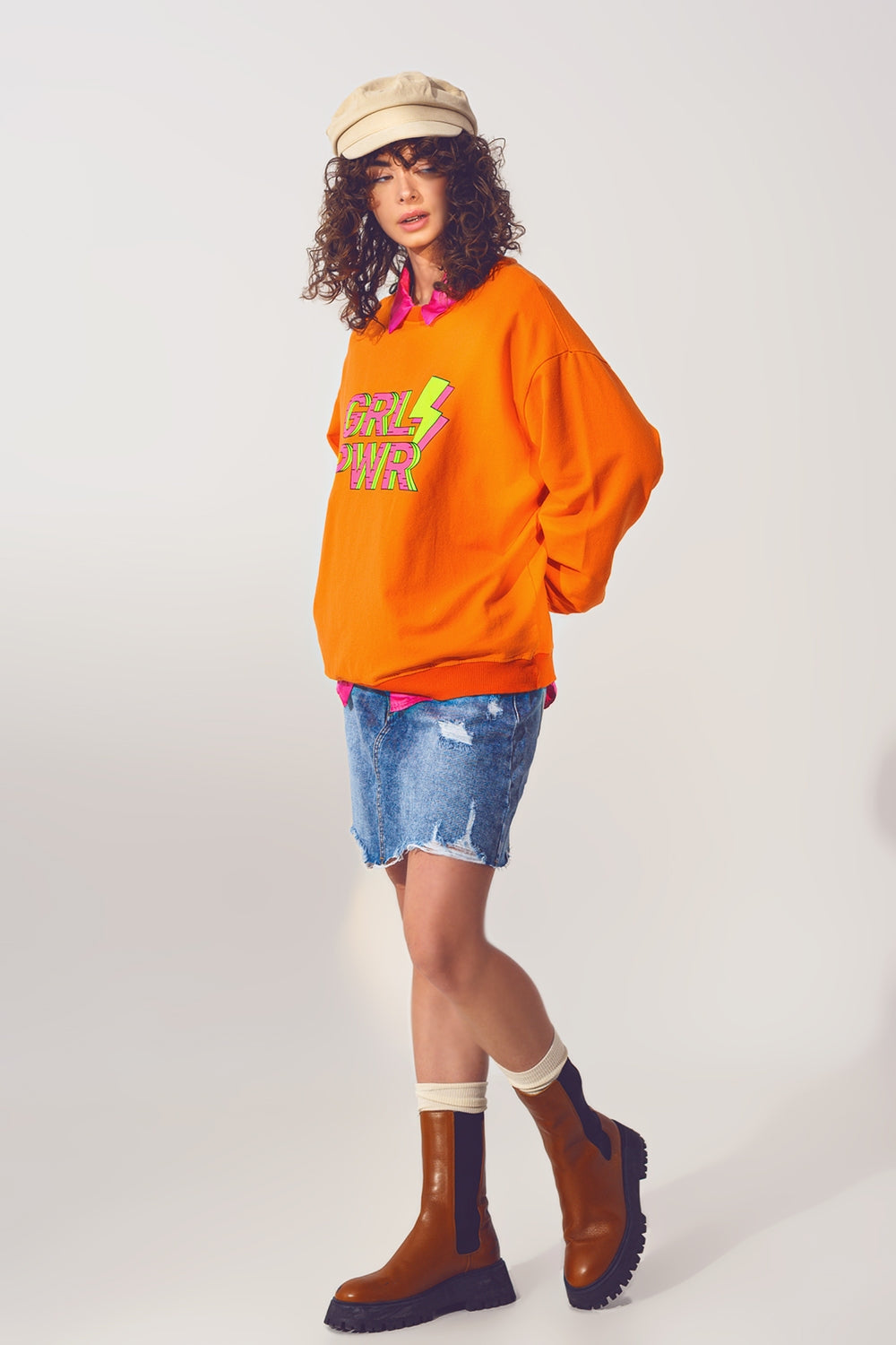 GRL PWR Text Sweatshirt in Orange