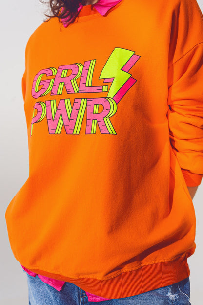 GRL PWR Text Sweatshirt in Orange