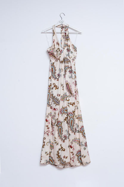 Q2 Halter neck maxi dress in paisley print