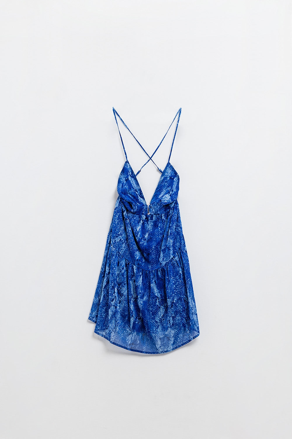 Halter Open Back BabyDoll Dress in snake Blue Print