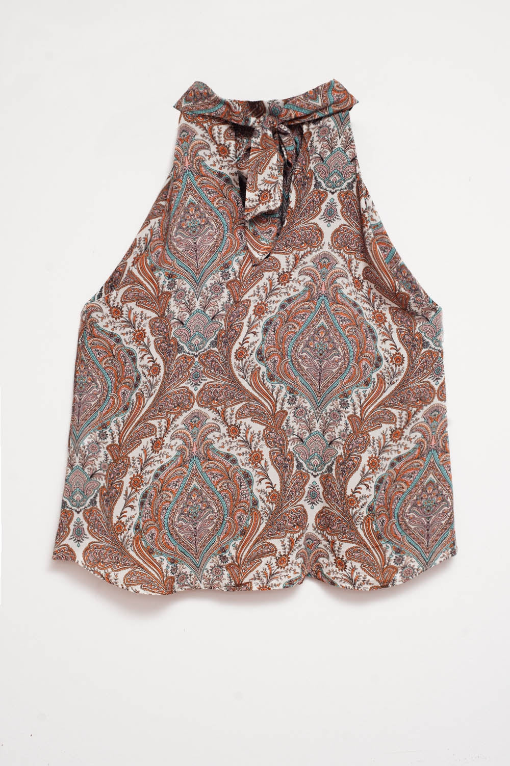 Halter top in beige paisley print