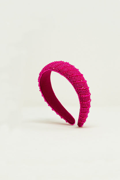 Headband with Beads in Fuchsia