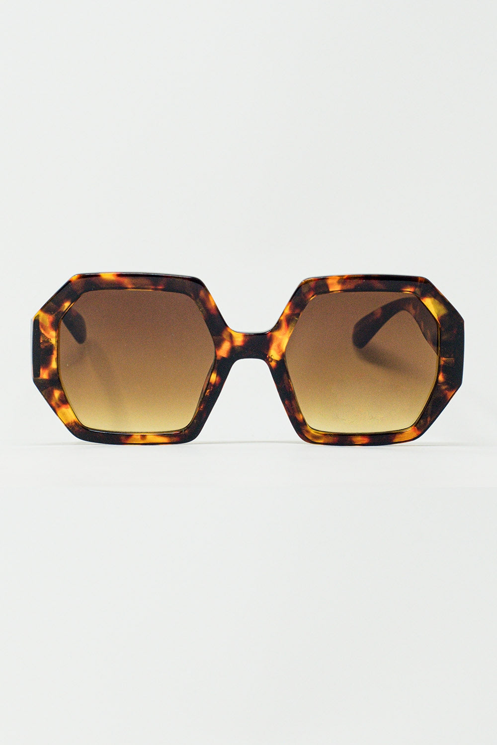 Q2 Hexagonal Oversized Sunglasses In Dark Tortoiseshell