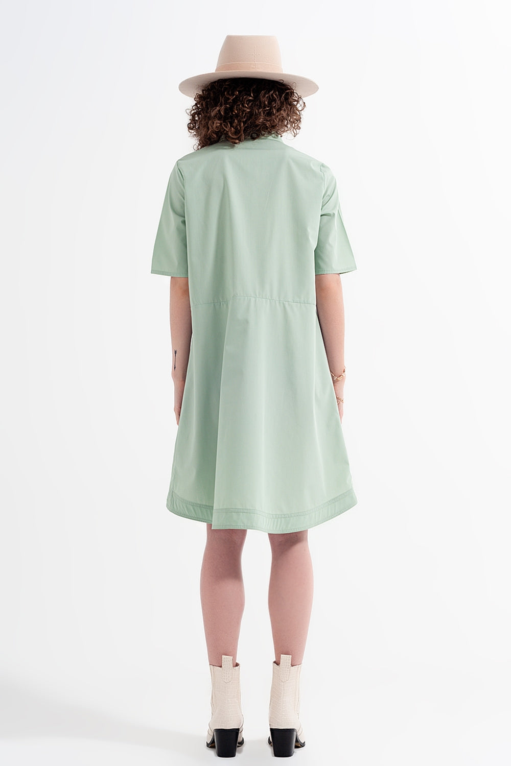 High low dress with empire waistline in green