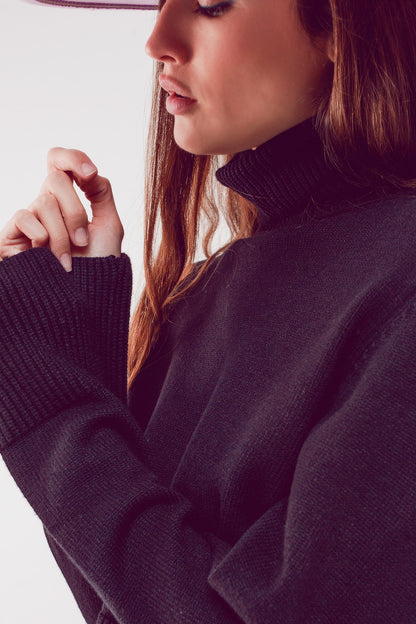 High neck cropped jumper in black