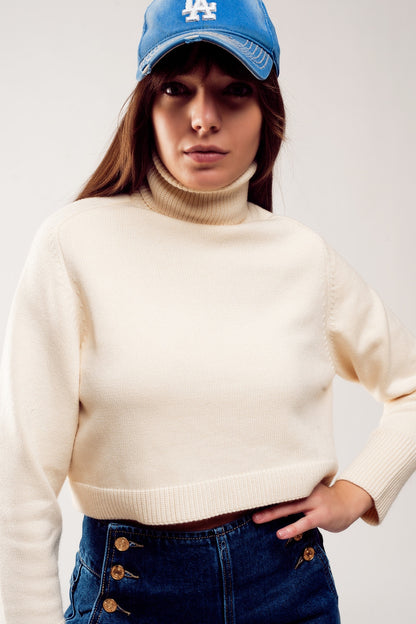 High neck cropped jumper in cream