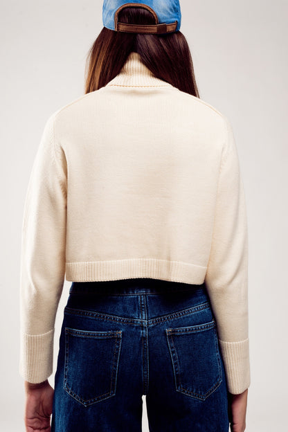 High neck cropped jumper in cream