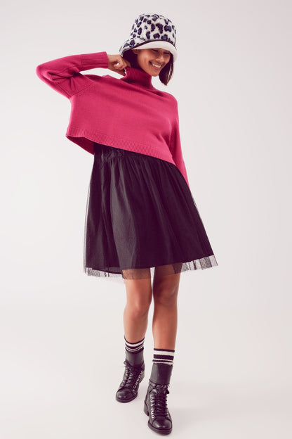 High neck cropped jumper in fuchsia