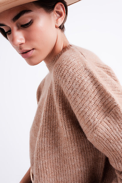 High neck jumper in beige