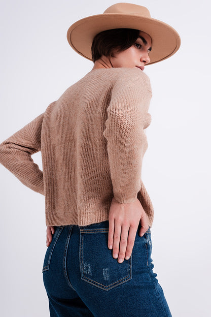 High neck jumper in beige