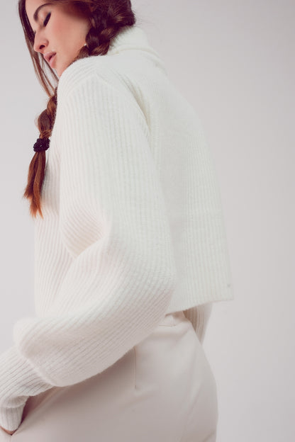 High neck jumper with balloon sleeve in cream