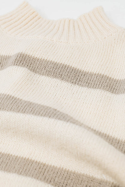 High Neck striped Sweater in Beige and Cream