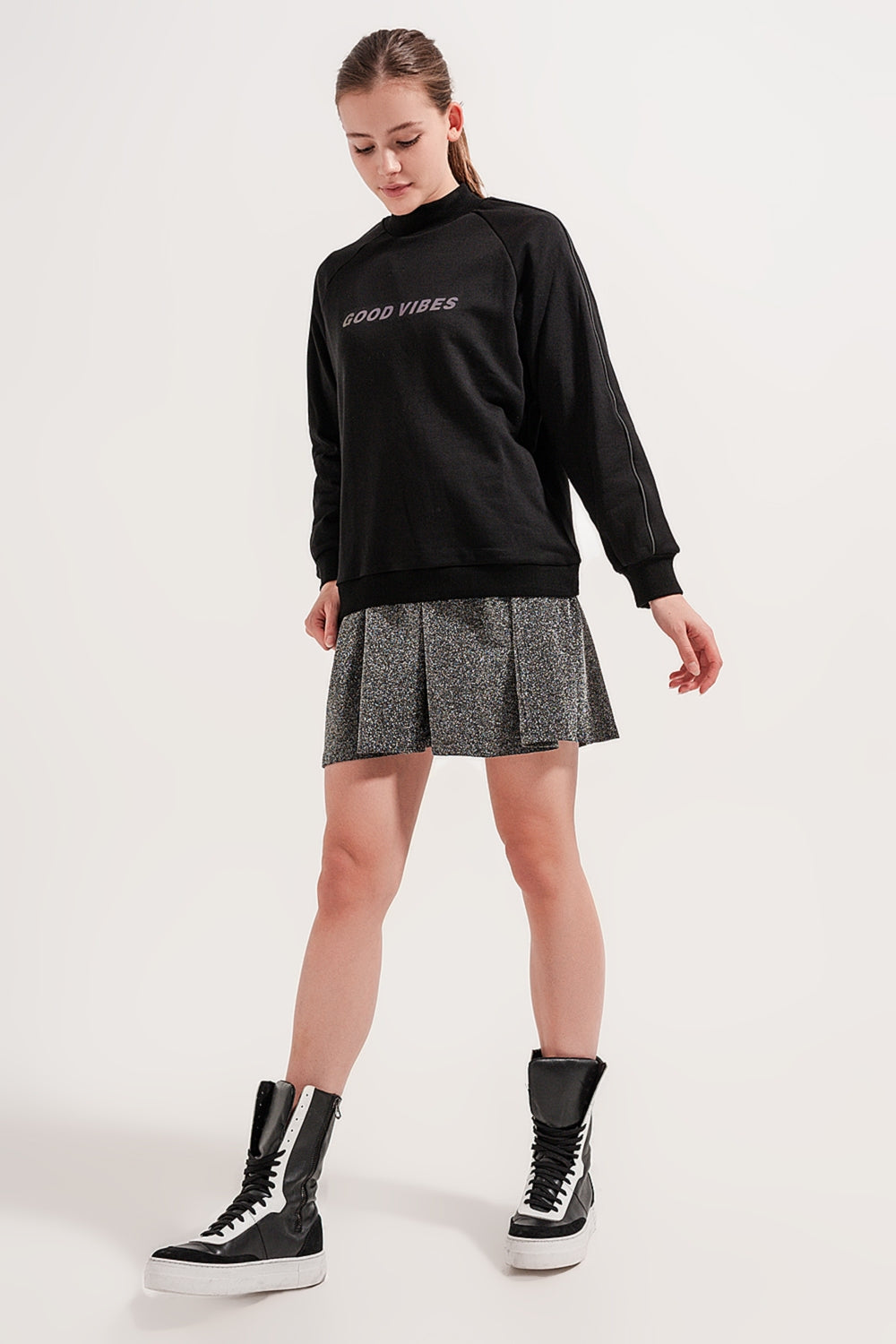 High neck sweatshirt in black