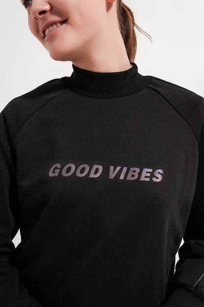 High neck sweatshirt in black