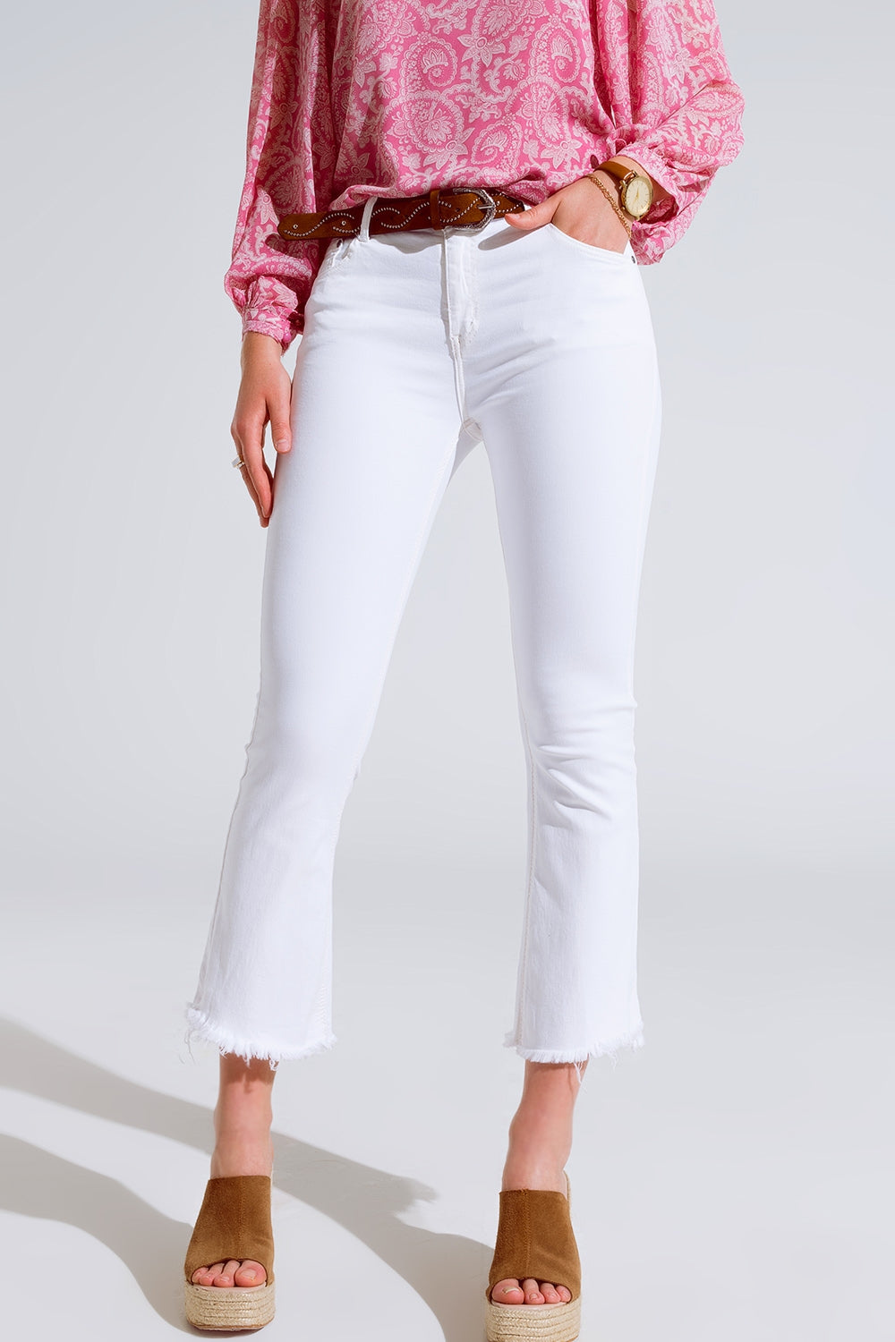 High Rise Basic Flared Jeans In White