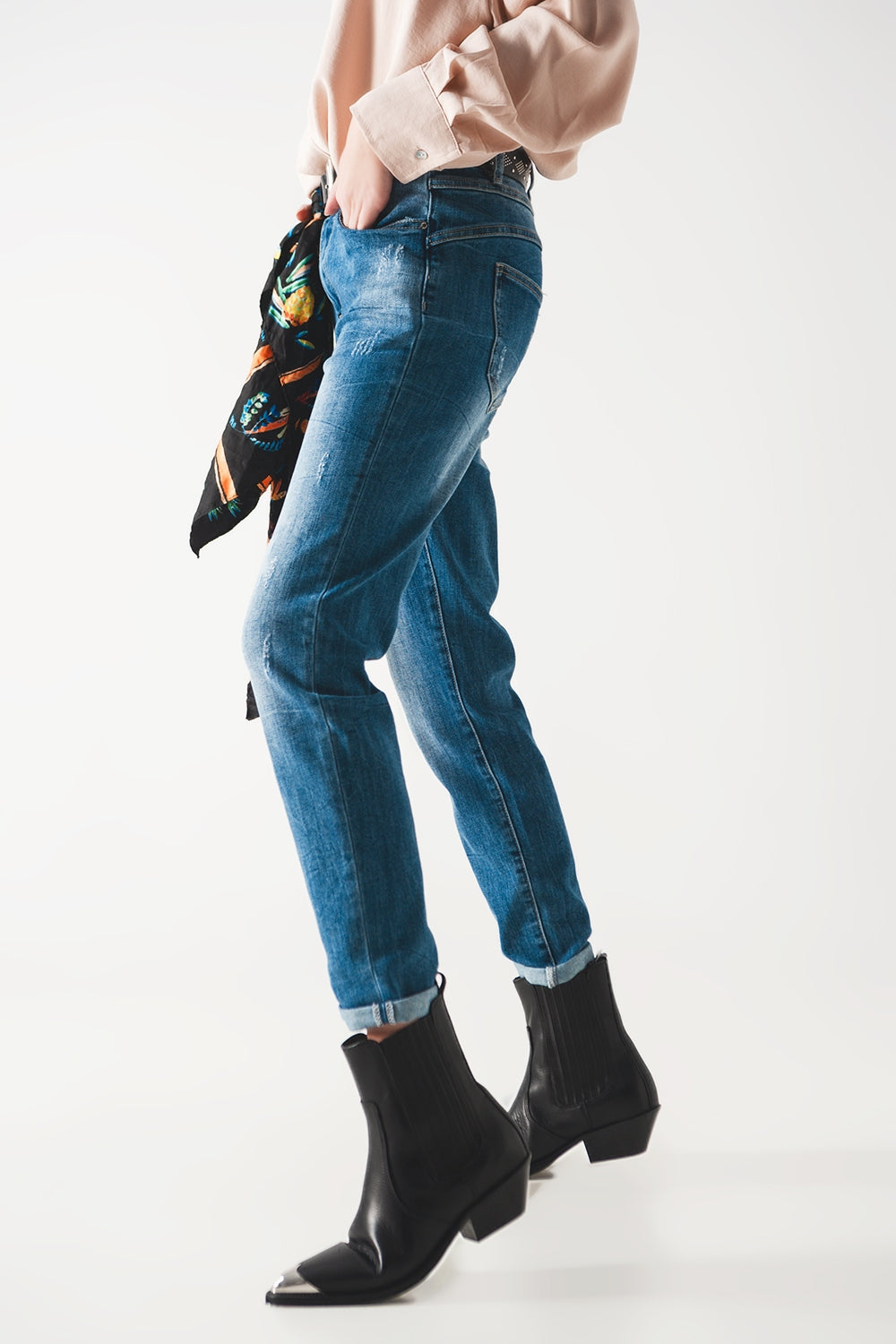 High rise cigarette jeans in midwash