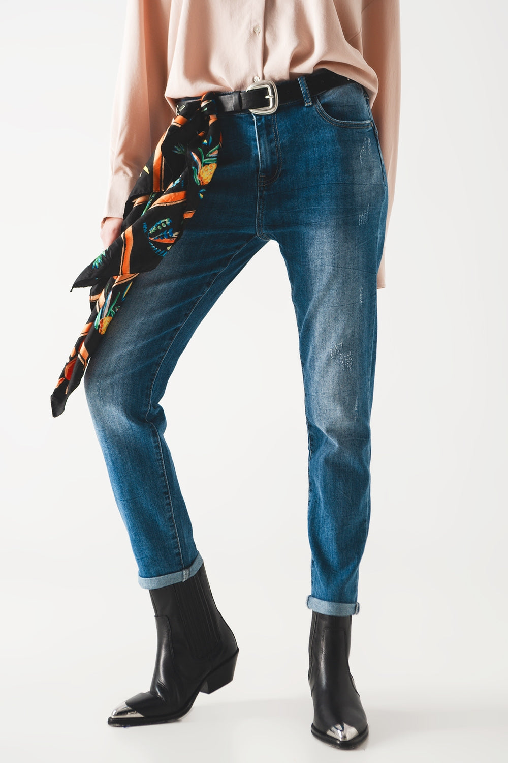 High rise cigarette jeans in midwash