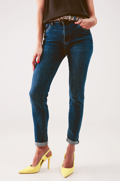 High rise skinny jeans in midwash blue